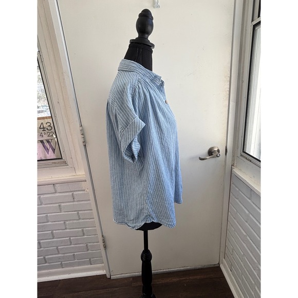 Faherty Breeze Striped Linen Blend Buttondown Shirt Small‎ layered boho classic - Picture 8 of 9